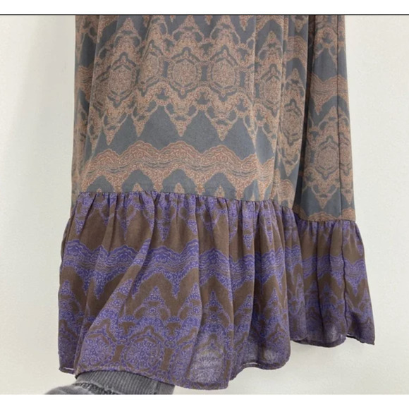 EUC LINE & DOT 100% SILK DRESS BOHO PATTERNED RUFFLE - Picture 5 of 12